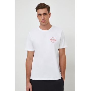 Pepe Jeans tricou din bumbac barbati, culoarea alb, cu imprimeu