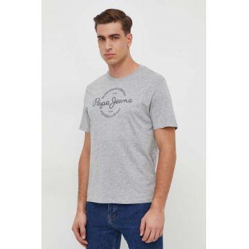 Pepe Jeans tricou din bumbac Craigton barbati, culoarea gri, cu imprimeu