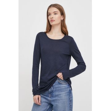 Sisley longsleeve femei, culoarea albastru marin