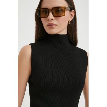 Sisley top femei, culoarea negru, cu turtleneck