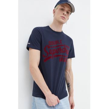 Superdry tricou din bumbac barbati, culoarea albastru marin, cu imprimeu