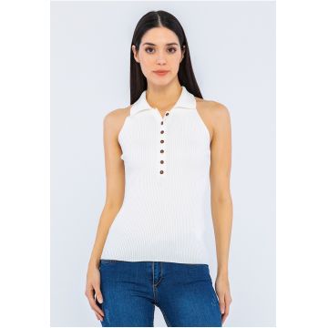 Top polo din tricot - cu striatii