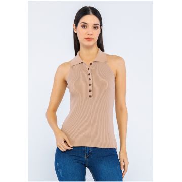 Top polo din tricot - cu striatii