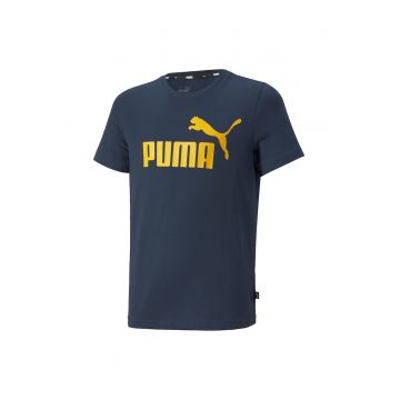 Tricou cu imprimeu logo si decolteu la baza gatului