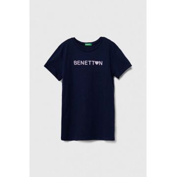 United Colors of Benetton tricou de bumbac pentru copii culoarea albastru marin