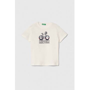 United Colors of Benetton tricou de bumbac pentru copii culoarea bej, cu imprimeu