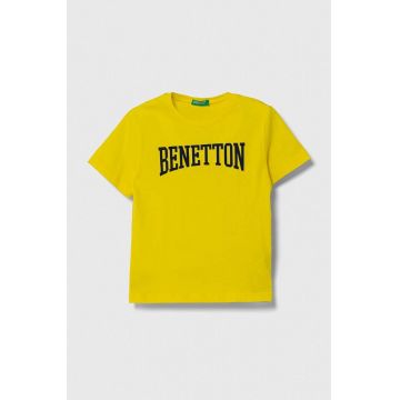 United Colors of Benetton tricou de bumbac pentru copii culoarea galben, cu imprimeu