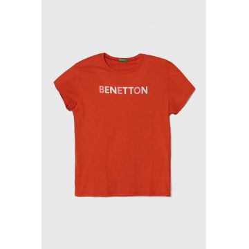 United Colors of Benetton tricou de bumbac pentru copii culoarea portocaliu