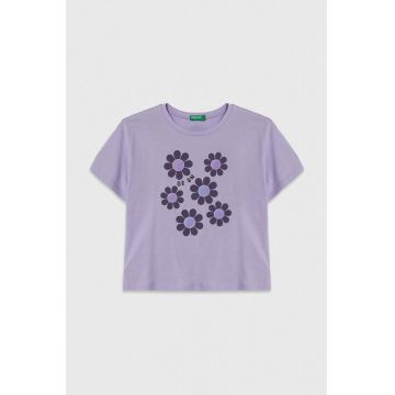 United Colors of Benetton tricou de bumbac pentru copii culoarea violet