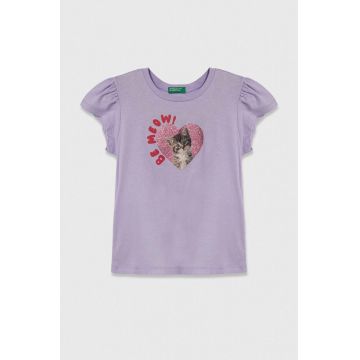 United Colors of Benetton tricou de bumbac pentru copii culoarea violet