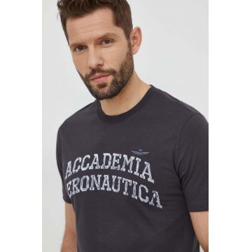 Aeronautica Militare tricou din bumbac barbati, culoarea gri, cu imprimeu