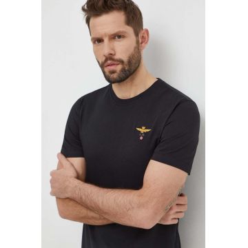 Aeronautica Militare tricou din bumbac barbati, culoarea negru, cu imprimeu