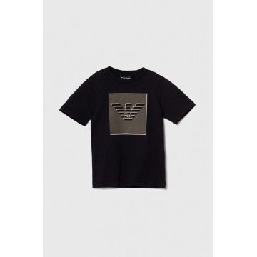 Emporio Armani tricou de bumbac pentru copii culoarea albastru marin, cu imprimeu