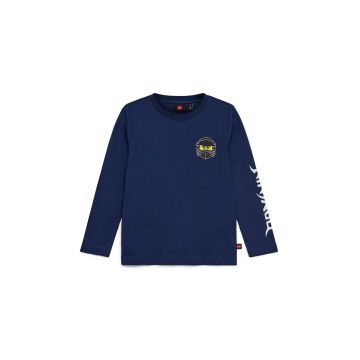 Lego longsleeve din bumbac pentru copii culoarea albastru marin, cu imprimeu