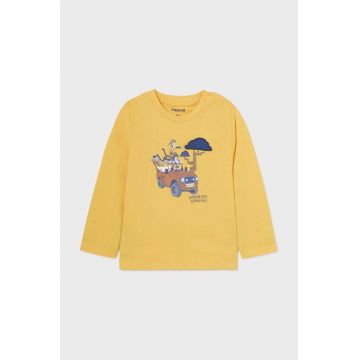 Mayoral longsleeve din bumbac pentru bebeluși culoarea galben, cu imprimeu