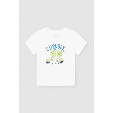 Mayoral tricou din bumbac pentru bebelusi culoarea alb, cu imprimeu