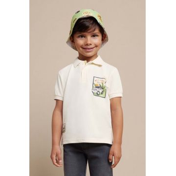 Mayoral tricou polo copii culoarea bej, cu imprimeu