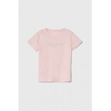 Pepe Jeans tricou de bumbac pentru copii NINA culoarea roz