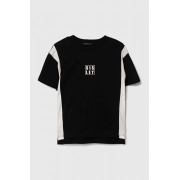 Sisley tricou de bumbac pentru copii culoarea negru, cu imprimeu