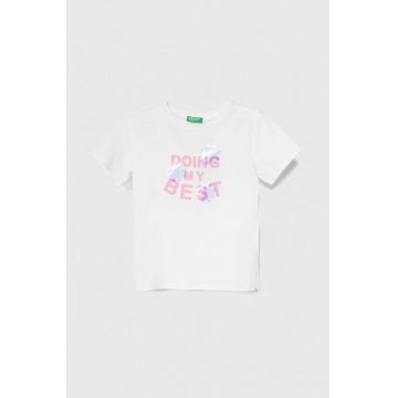 United Colors of Benetton tricou de bumbac pentru copii culoarea bej