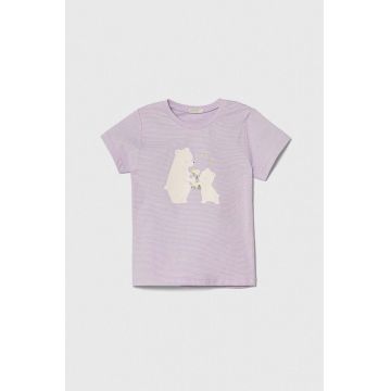 United Colors of Benetton tricou din bumbac pentru bebelusi culoarea violet, modelator