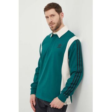 adidas Originals longsleeve din bumbac culoarea verde, cu model IU0210