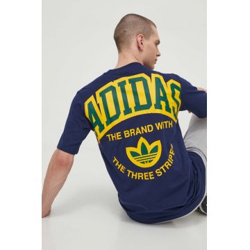 adidas Originals tricou din bumbac bărbați, culoarea bleumarin, cu imprimeu IS0184