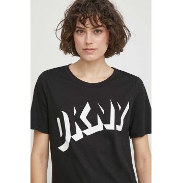 Dkny tricou din bumbac femei, culoarea negru