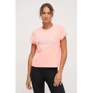 Dkny tricou din bumbac femei, culoarea roz