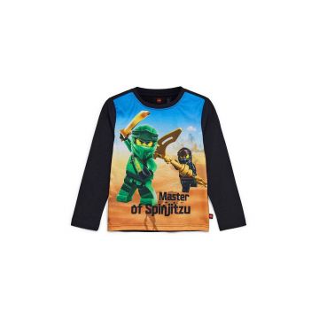 Lego longsleeve din bumbac pentru copii culoarea negru, cu imprimeu