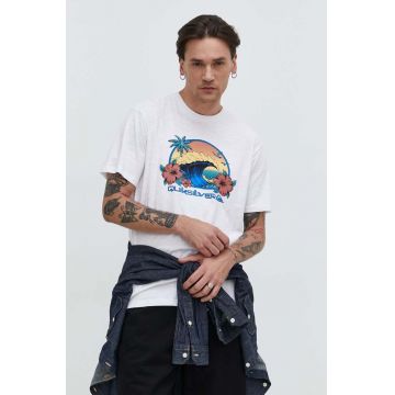 Quiksilver tricou din bumbac barbati, culoarea alb, cu imprimeu