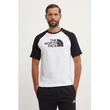 The North Face tricou din bumbac M S/S Raglan Easy Tee bărbați, culoarea alb, cu imprimeu, NF0A87N7FN41