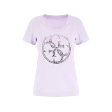 Tricou slim fit cu logo din strasuri