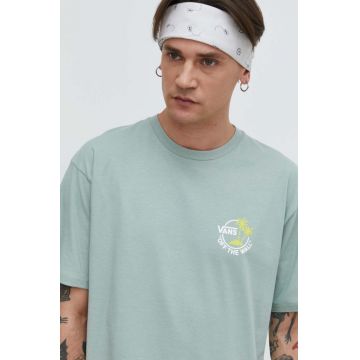 Vans tricou din bumbac barbati, culoarea verde, neted