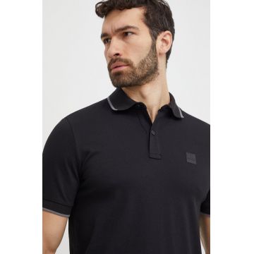 BOSS Orange tricou polo bărbați, culoarea negru, uni 50507699