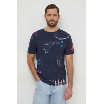 Desigual tricou din bumbac barbati, culoarea albastru marin, modelator