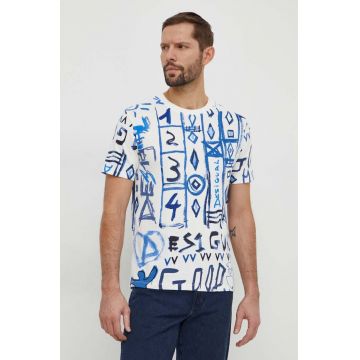 Desigual tricou din bumbac barbati, culoarea bej, modelator