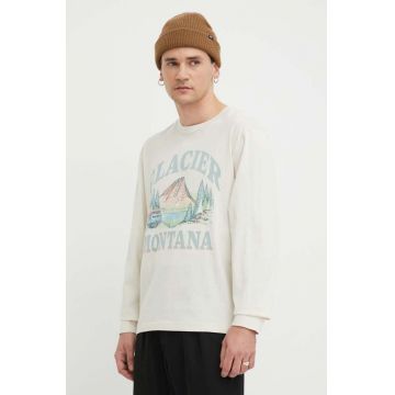 Hollister Co. longsleeve din bumbac culoarea bej, cu imprimeu