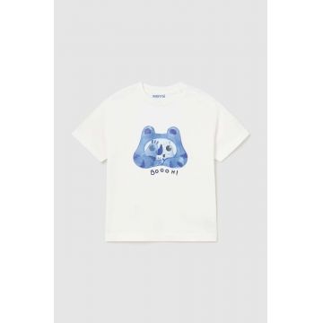 Mayoral tricou din bumbac pentru bebelusi culoarea alb, cu imprimeu