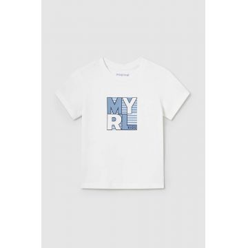 Mayoral tricou din bumbac pentru bebelusi culoarea alb, cu imprimeu