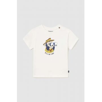 Mayoral tricou din bumbac pentru bebelusi culoarea bej, cu imprimeu