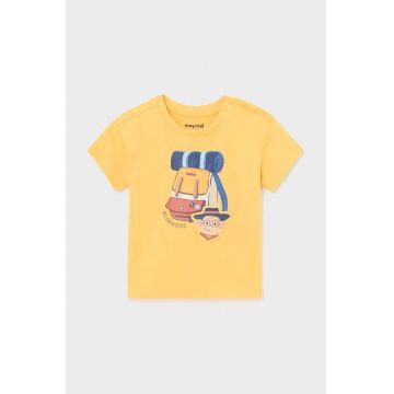 Mayoral tricou din bumbac pentru bebelusi culoarea galben, cu imprimeu