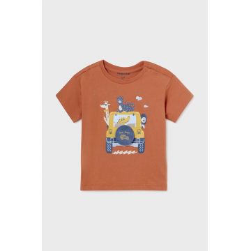 Mayoral tricou din bumbac pentru bebelusi culoarea portocaliu, cu imprimeu