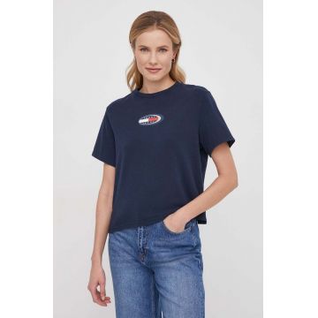 Tommy Jeans tricou din bumbac femei, culoarea bleumarin DW0DW18126