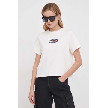 Tommy Jeans tricou din bumbac femei, culoarea bej DW0DW18126