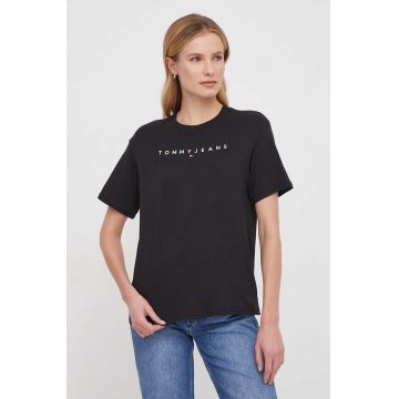 Tommy Jeans tricou din bumbac femei, culoarea negru DW0DW17836