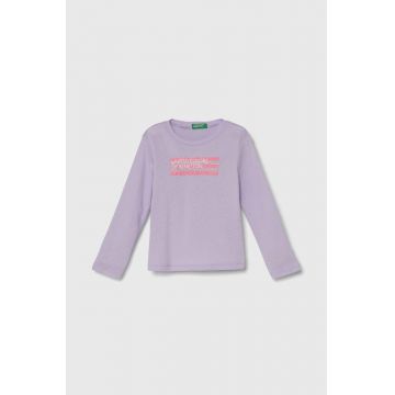 United Colors of Benetton longsleeve din bumbac pentru copii culoarea violet