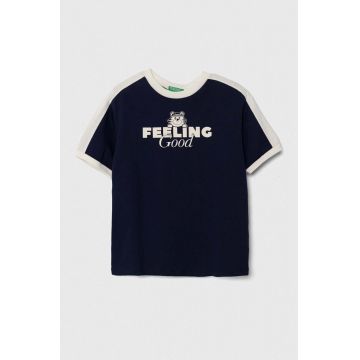 United Colors of Benetton tricou de bumbac pentru copii culoarea albastru marin, cu imprimeu