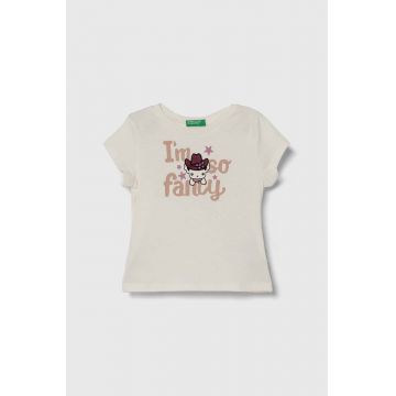 United Colors of Benetton tricou de bumbac pentru copii culoarea bej