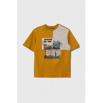 United Colors of Benetton tricou de bumbac pentru copii culoarea galben, cu imprimeu